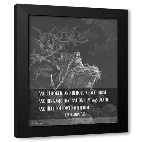 Bible Verse Quote Revelation 6:8, Gustave Dore - Death on a Pale Horse Black Modern Wood Framed Art Print by ArtsyQuotes