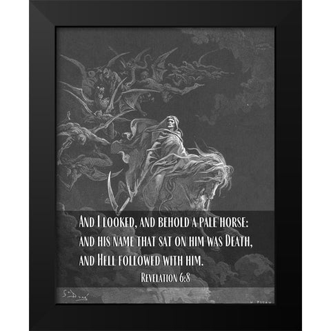 Bible Verse Quote Revelation 6:8, Gustave Dore - Death on a Pale Horse Black Modern Wood Framed Art Print by ArtsyQuotes