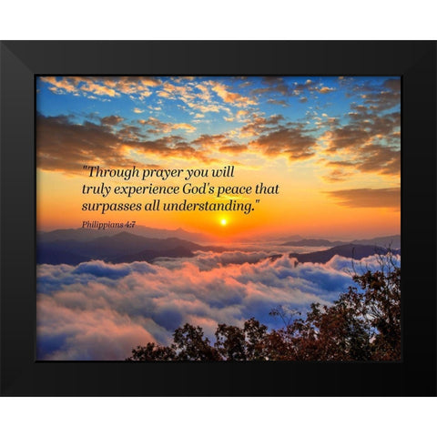 Bible Verse Quote Philippians 4:7 Black Modern Wood Framed Art Print by ArtsyQuotes