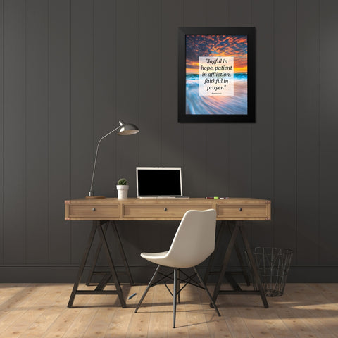 Bible Verse Quote Romans 12:12 Black Modern Wood Framed Art Print by ArtsyQuotes
