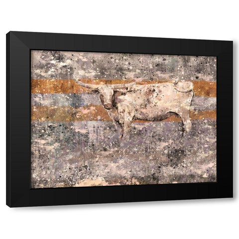 White Long Horn Black Modern Wood Framed Art Print by Wiley, Marta