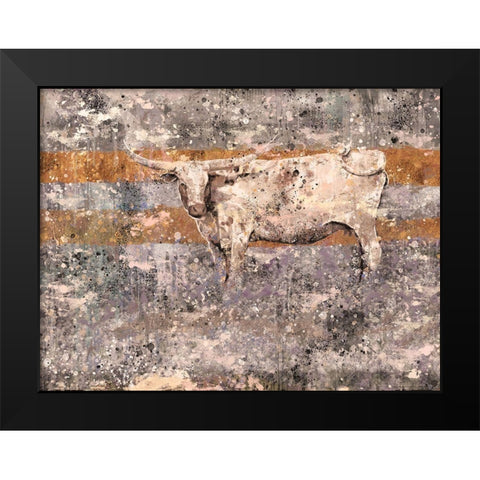 White Long Horn Black Modern Wood Framed Art Print by Wiley, Marta