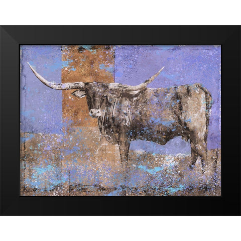 Long Horn Dark Blue Black Modern Wood Framed Art Print by Wiley, Marta