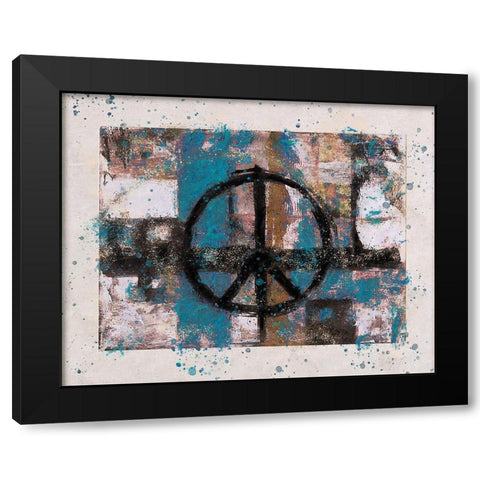Teal PEACE Black Modern Wood Framed Art Print with Double Matting by Wiley, Marta
