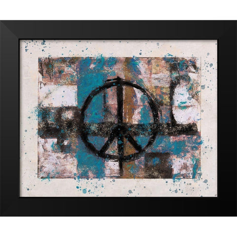 Teal PEACE Black Modern Wood Framed Art Print by Wiley, Marta