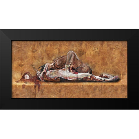 Demon And The Unicorn Black Modern Wood Framed Art Print by Wiley, Marta