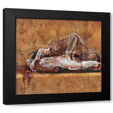 Demon And The Unicorn I Black Modern Wood Framed Art Print by Wiley, Marta