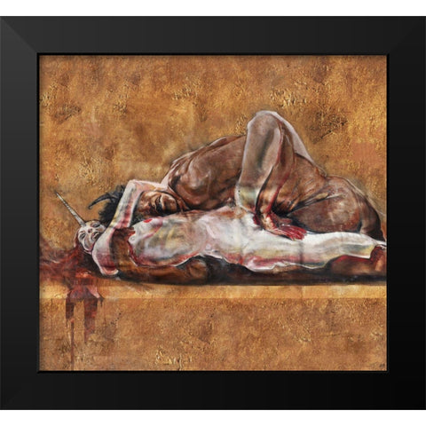Demon And The Unicorn I Black Modern Wood Framed Art Print by Wiley, Marta