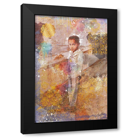 Little African Boy Black Modern Wood Framed Art Print by Wiley, Marta