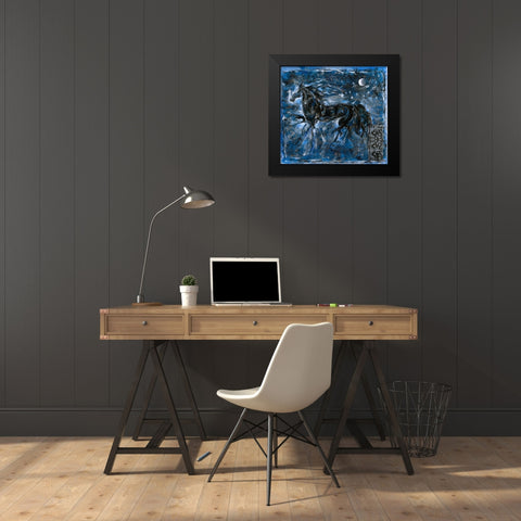 Blue Horse Black Modern Wood Framed Art Print by Wiley, Marta