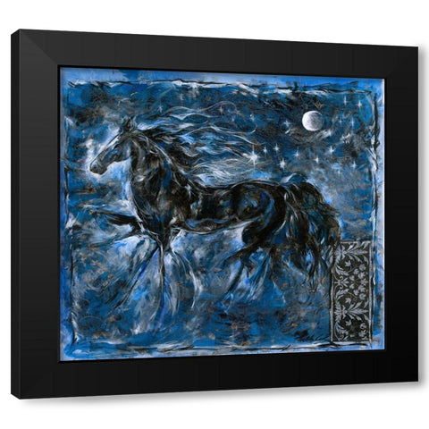 Blue Horse Black Modern Wood Framed Art Print by Wiley, Marta