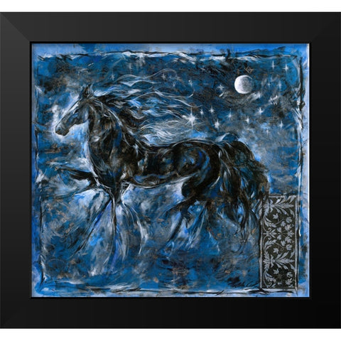 Blue Horse Black Modern Wood Framed Art Print by Wiley, Marta