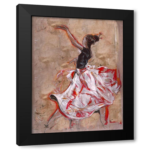 Dancer On Linen Red Black Modern Wood Framed Art Print with Double Matting by Wiley, Marta