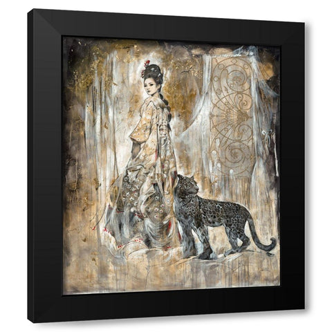 Golden Geisha Black Modern Wood Framed Art Print by Wiley, Marta