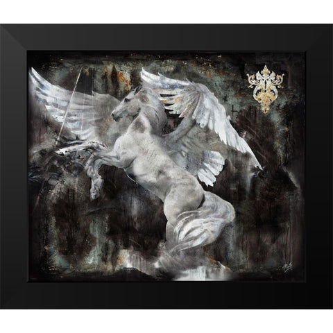 White Pegasus Black Modern Wood Framed Art Print by Wiley, Marta