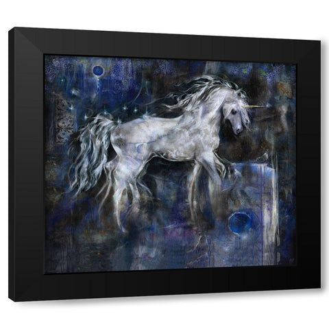 Unicorn- Blue Black Modern Wood Framed Art Print by Wiley, Marta