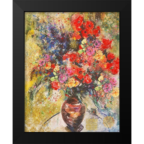 Red And Organge Floral Black Modern Wood Framed Art Print by Wiley, Marta