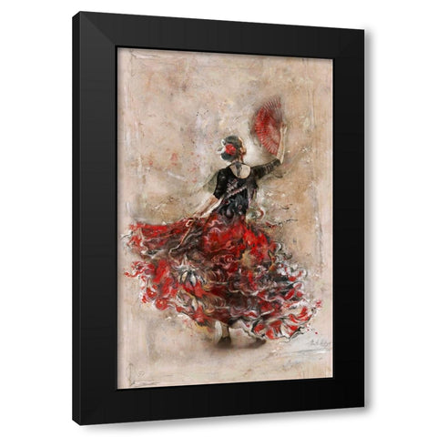 Flamenco with fan Black Modern Wood Framed Art Print with Double Matting by Wiley, Marta