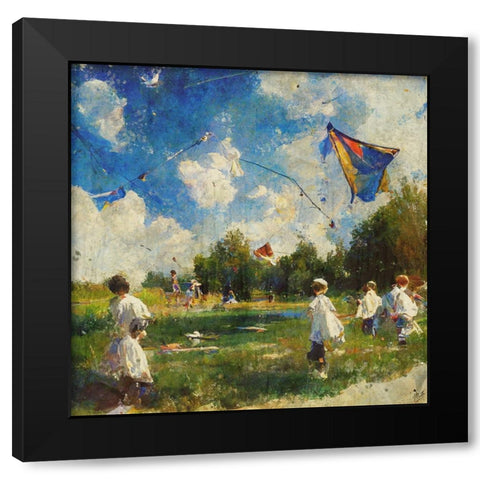 Children Playing With Kites I Black Modern Wood Framed Art Print by Wiley, Marta