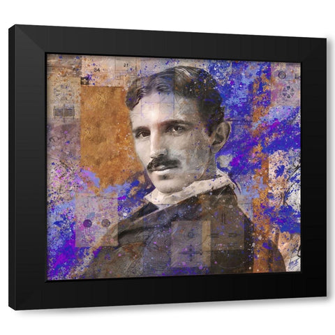 Tesla Blue Black Modern Wood Framed Art Print with Double Matting by Wiley, Marta
