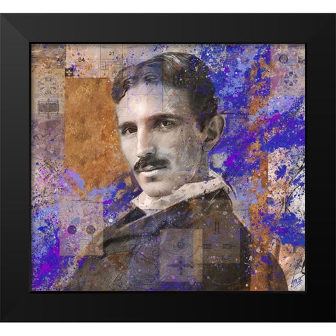 Tesla Blue Black Modern Wood Framed Art Print by Wiley, Marta
