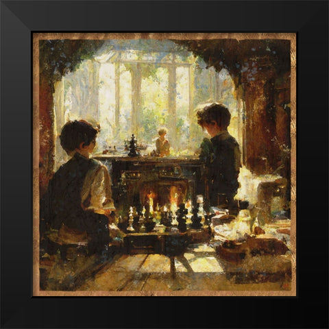 Chess players I Black Modern Wood Framed Art Print by Wiley, Marta