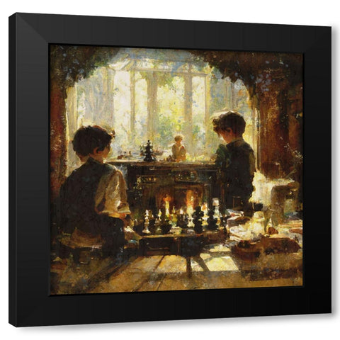 Chess players II Black Modern Wood Framed Art Print by Wiley, Marta