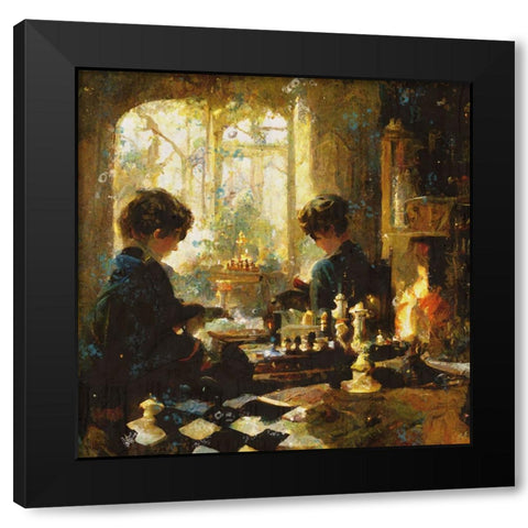 Chess players III Black Modern Wood Framed Art Print with Double Matting by Wiley, Marta