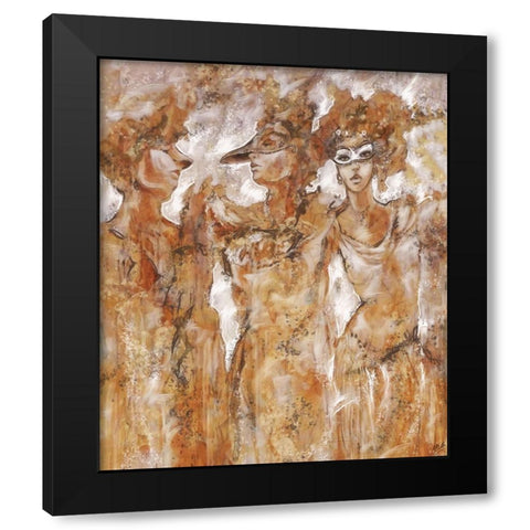 Masked Figures Black Modern Wood Framed Art Print by Wiley, Marta