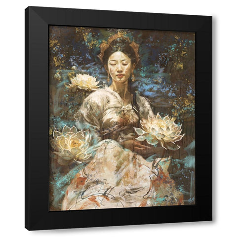 Kuan Yin Lotus Black Modern Wood Framed Art Print with Double Matting by Wiley, Marta