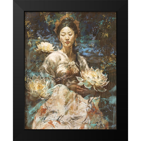 Kuan Yin Lotus Black Modern Wood Framed Art Print by Wiley, Marta