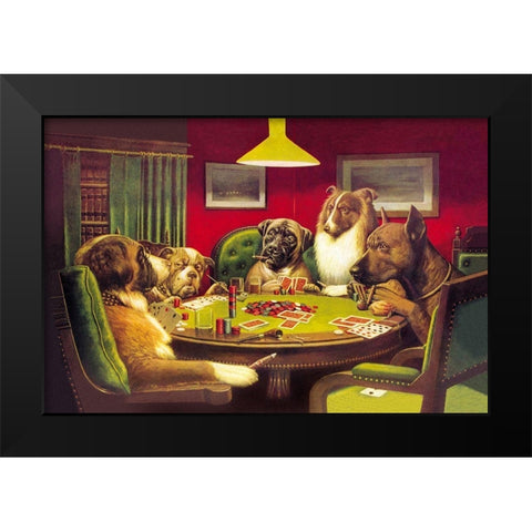 Poker Dogs: A Bold Bluff, 1903 Black Modern Wood Framed Art Print by Coolidge, C.M.
