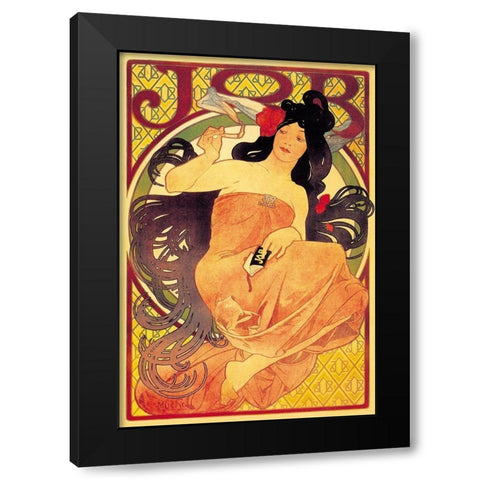 Job Black Modern Wood Framed Art Print by Mucha, Alphonse