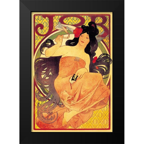 Job Black Modern Wood Framed Art Print by Mucha, Alphonse