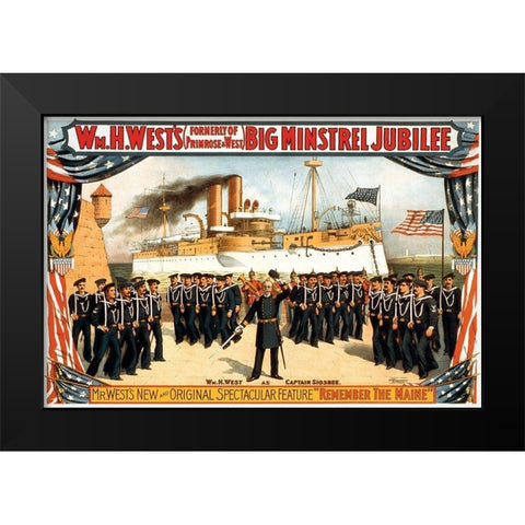 Remember the Maine, 1898 Black Modern Wood Framed Art Print by Strobridge