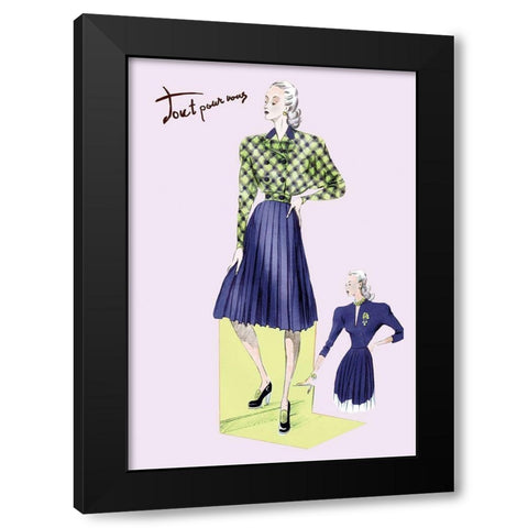 Pleated Dress with Plaid Jacket, 1947 Black Modern Wood Framed Art Print with Double Matting by Unknown