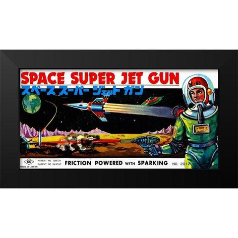 Space Super Jet Gun Black Modern Wood Framed Art Print by Retrogun