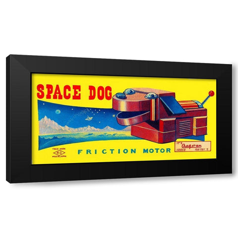 Space Dog Black Modern Wood Framed Art Print by Retrobot