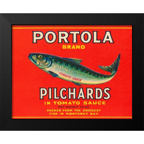 Portola Brand Pilchards Black Modern Wood Framed Art Print by Retrolabel