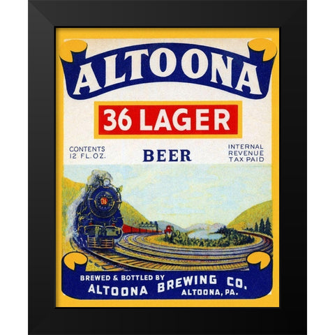 Altoona 36 Lager Beer Black Modern Wood Framed Art Print by Vintage Booze Labels