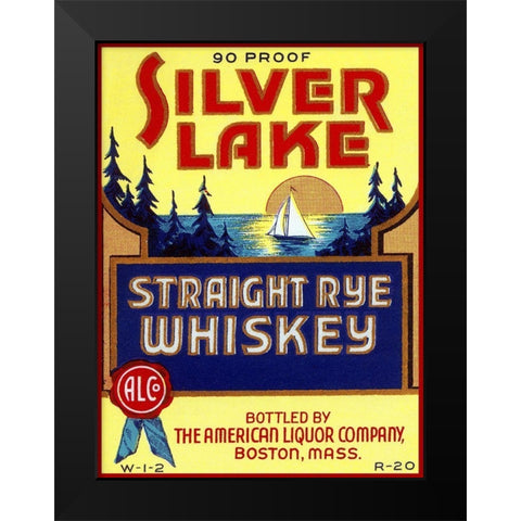 Silver Lake Straight Rye Whiskey Black Modern Wood Framed Art Print by Vintage Booze Labels