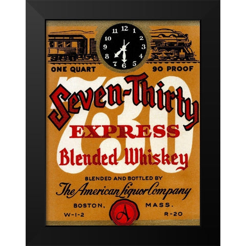 Seven-Thirty Express Blended Whiskey Black Modern Wood Framed Art Print by Vintage Booze Labels