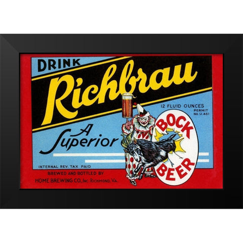 Drink Richbrau Bock Beer Black Modern Wood Framed Art Print by Vintage Booze Labels