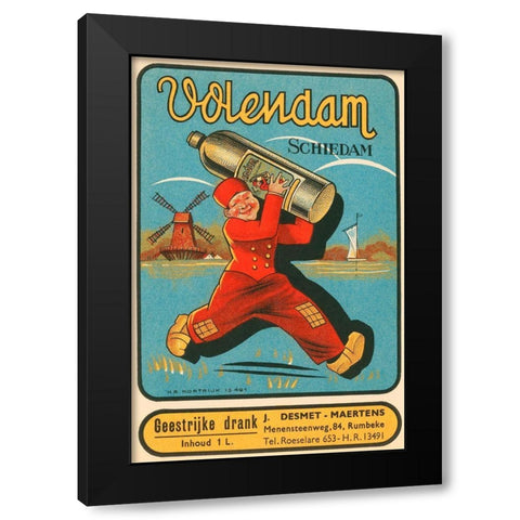 Volendam Schiedam Black Modern Wood Framed Art Print with Double Matting by Vintage Booze Labels