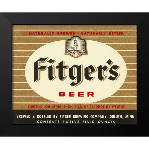 Fitgers Beer Black Modern Wood Framed Art Print by Vintage Booze Labels