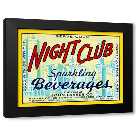 Night Club Sparkling Beverage Black Modern Wood Framed Art Print with Double Matting by Vintage Booze Labels