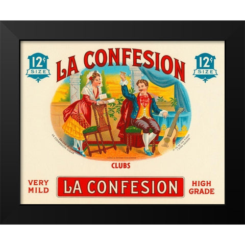 La Confession Cigars Black Modern Wood Framed Art Print by Vintage Booze Labels