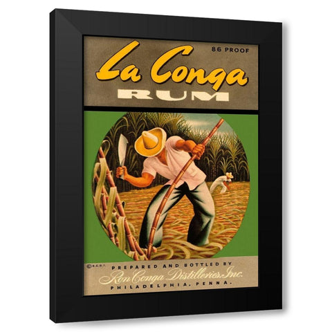 La Conga Rum Black Modern Wood Framed Art Print with Double Matting by Vintage Booze Labels