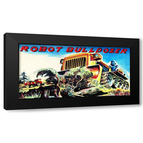 Robot Bulldozer Black Modern Wood Framed Art Print with Double Matting by Retrobot