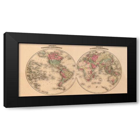 Johnsons World Map Black Modern Wood Framed Art Print with Double Matting by Johnson, A.J.